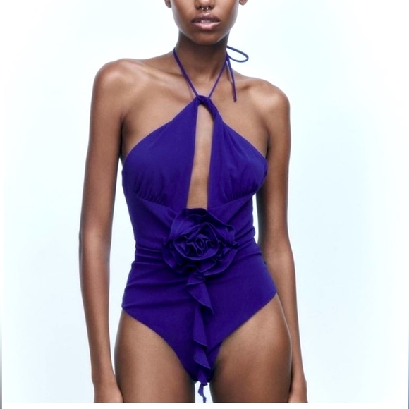 ZARA NWT FLORAL HALTER BODYSUIT - Picture 1 of 10